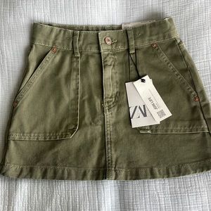 Zara girls olive green denim cargo mini skirt size 10 new with tags